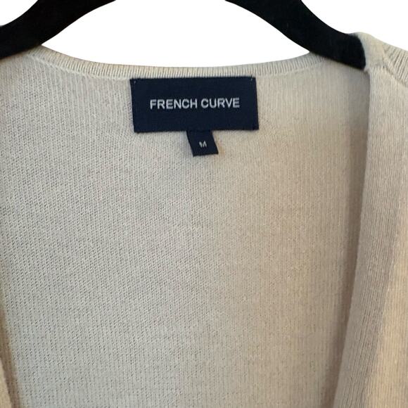 French Curve cashmere beige long sleeve fringe bottom cardigan SIZE M - Picture 4 of 6